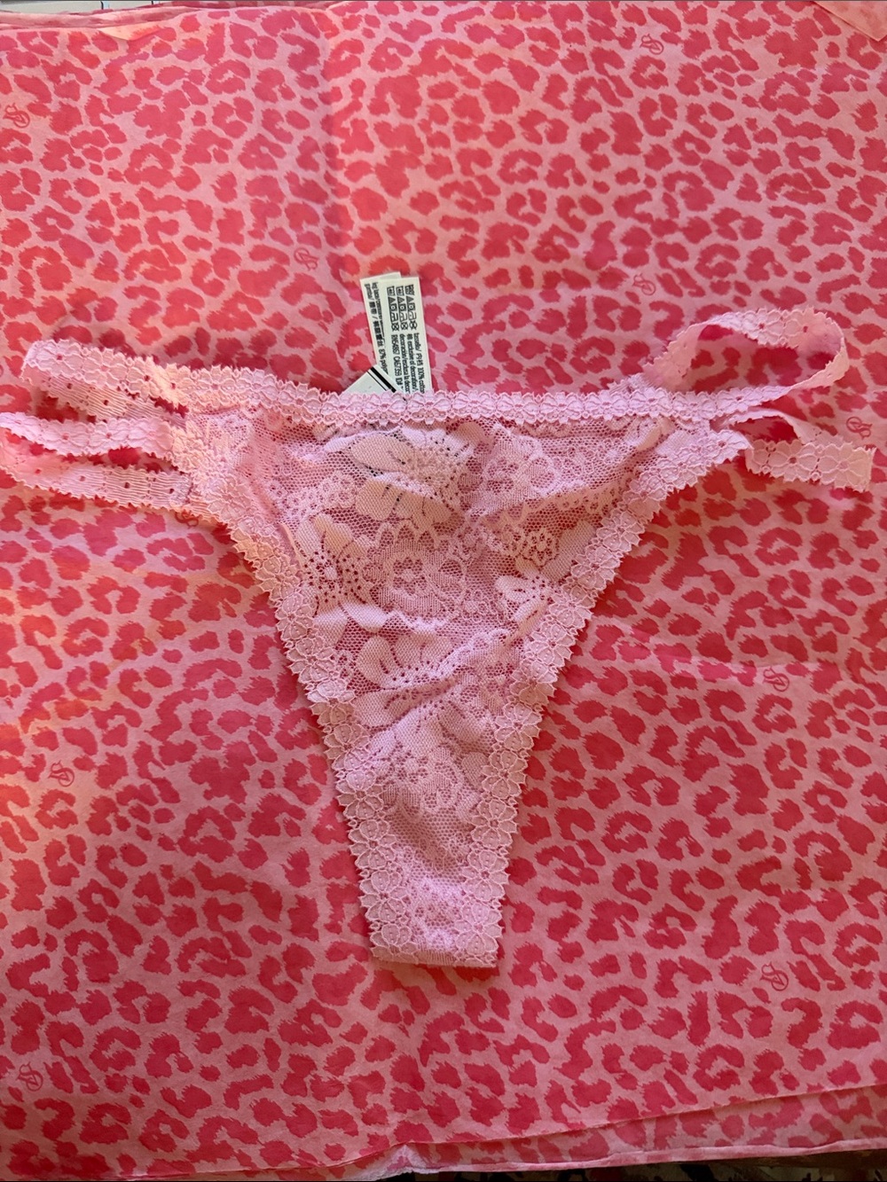Pink Lace Strappy Thong Panty Double Strappy  - Women Intimates
